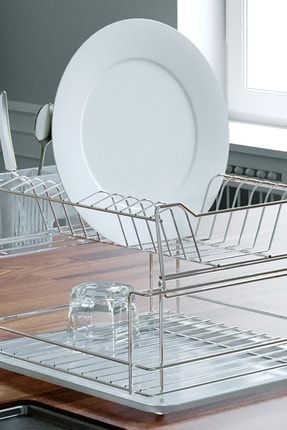 Ece Chorome Lux Cift Katli Bulasik Sepeti Metal Tabaklik