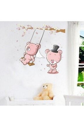 Salıncakta Sallanan Sevimli Ayıcıklar Çocuk Ve Bebek Odası Dekoru Pvc Duvar Çıkartma Sticker SK-264