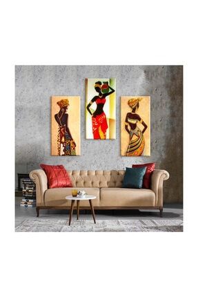 Afrika Kadın Resimli 3 Parçalı Kanvas Tablolar M2801