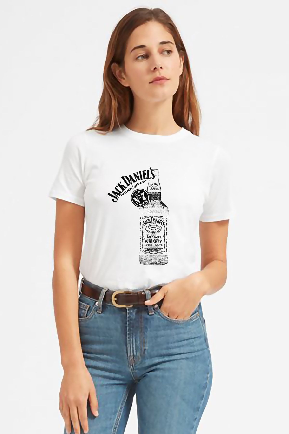 QIVI Jack Daniels Printed White Women s Tshirt Trendyol