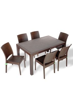 Estelia Rattan 90x150 Masa 4 Rattan Elisa Sandalye Kahve Trendyol