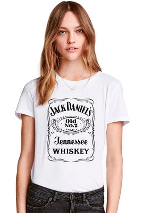 Jack Daniels Classic Baskılı Beyaz Kadın Tshirt BGA1477KDNTS