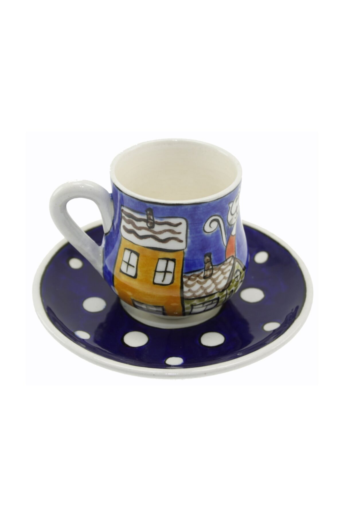 Çatıcı Kediler Kahve Fincanı Tabak:12cm Fincan:6x8cm