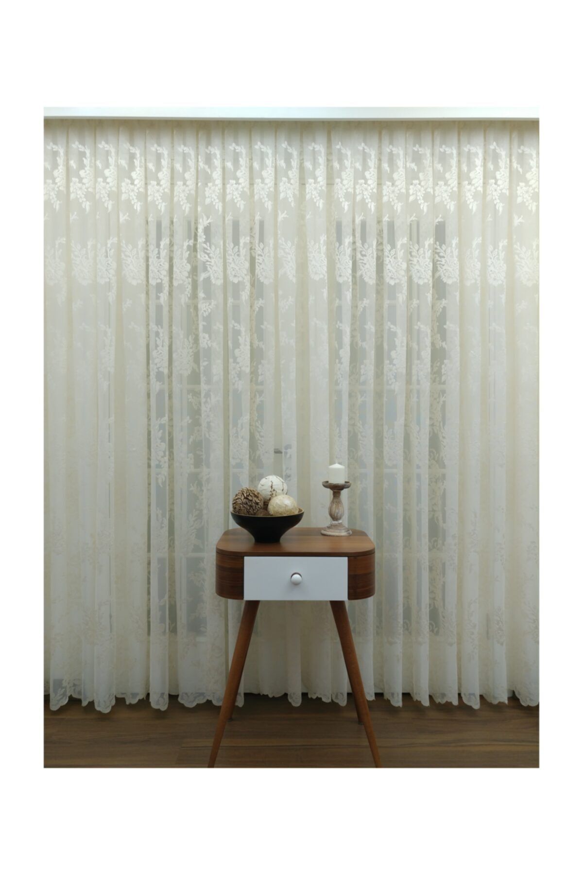 Esse Home Gül Desenli Dantel Tül Perde, 550x250, Sık Pile, 1/3