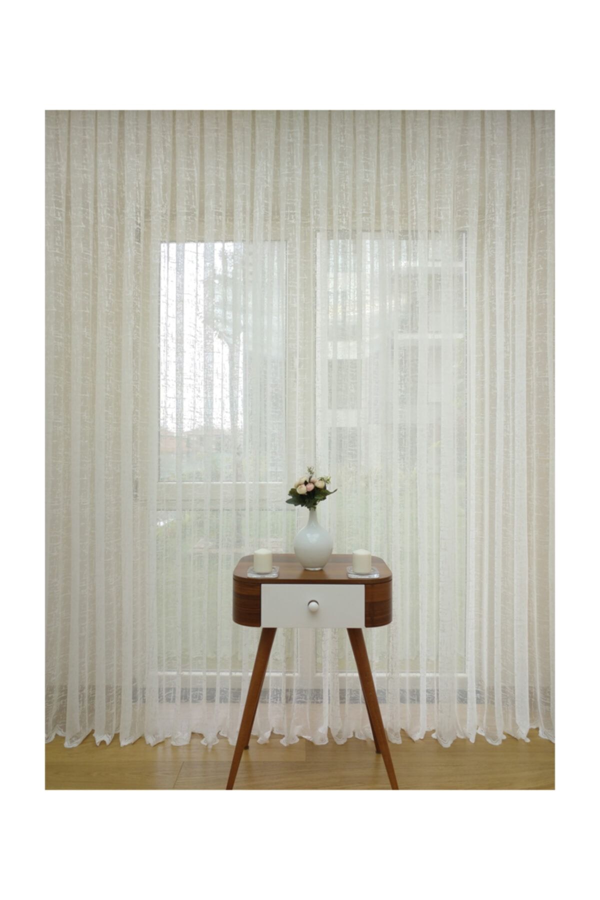 Esse Home Keten Görünümlü Özel Örme Dokulu Tül Perde,  450x260, Seyrek Pile, 1/2