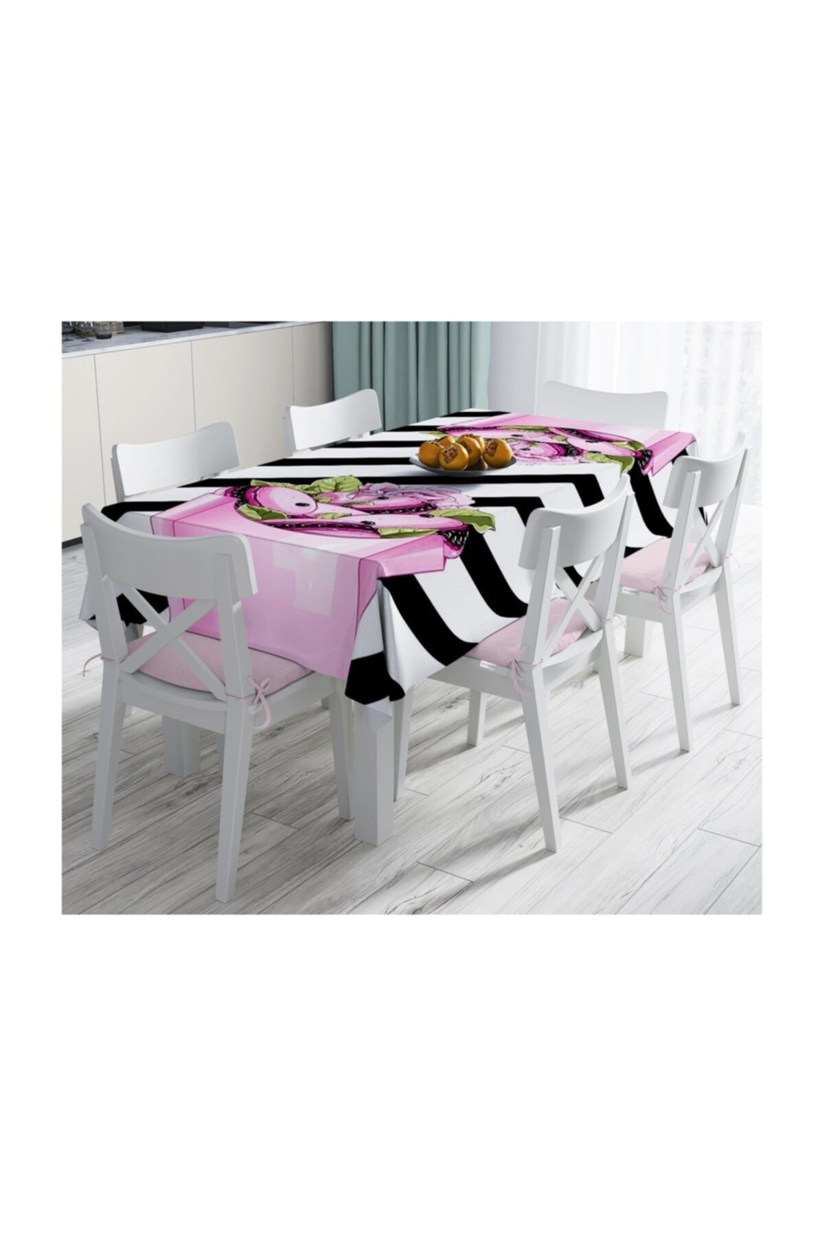 Realhomes Față De Masă Decorativă Modernă Rezistentă La Pete Coco Pops Roz Negru - 140 X 180 Cm - Mărime unică