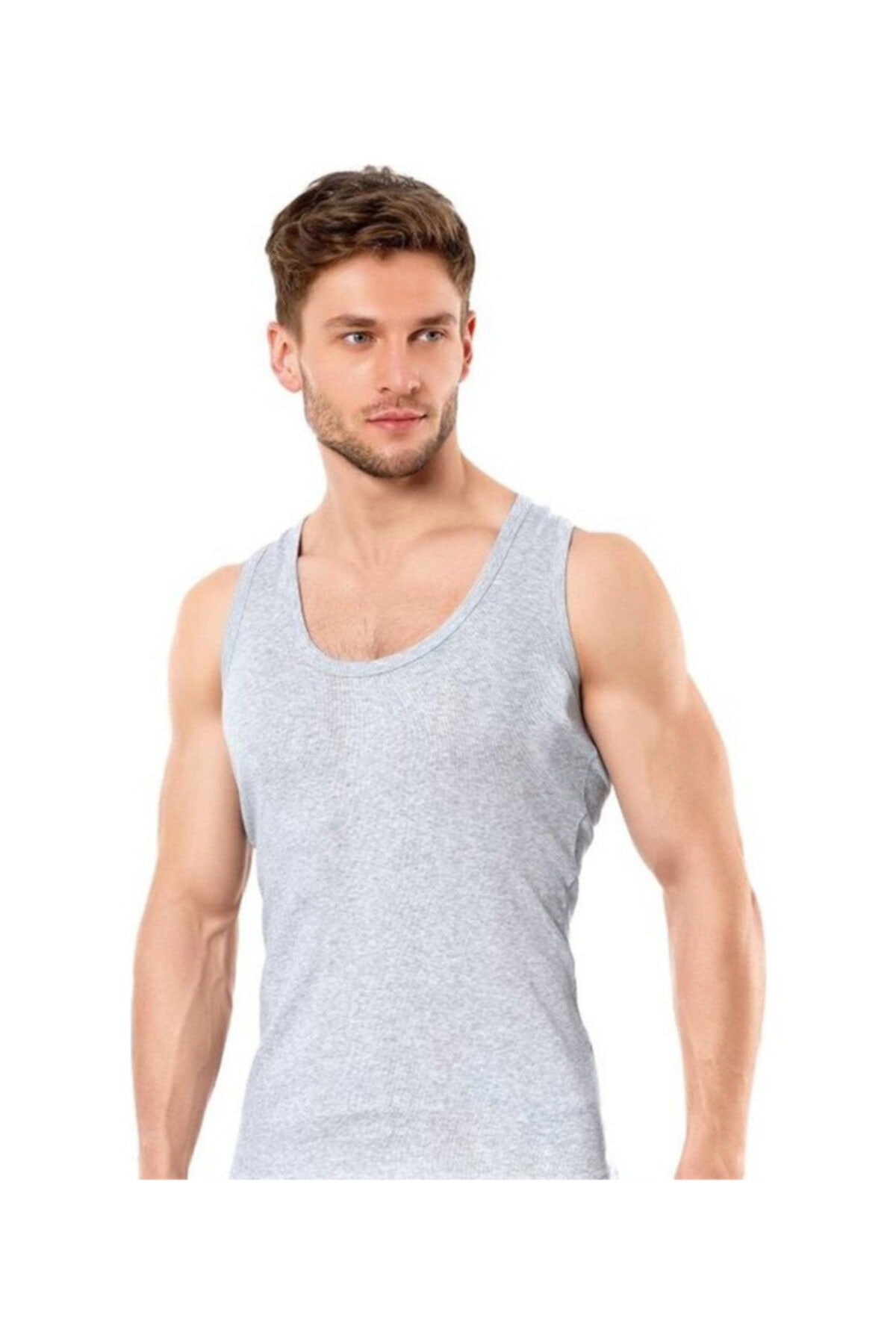 3 x Gray Combed Cotton Singlets