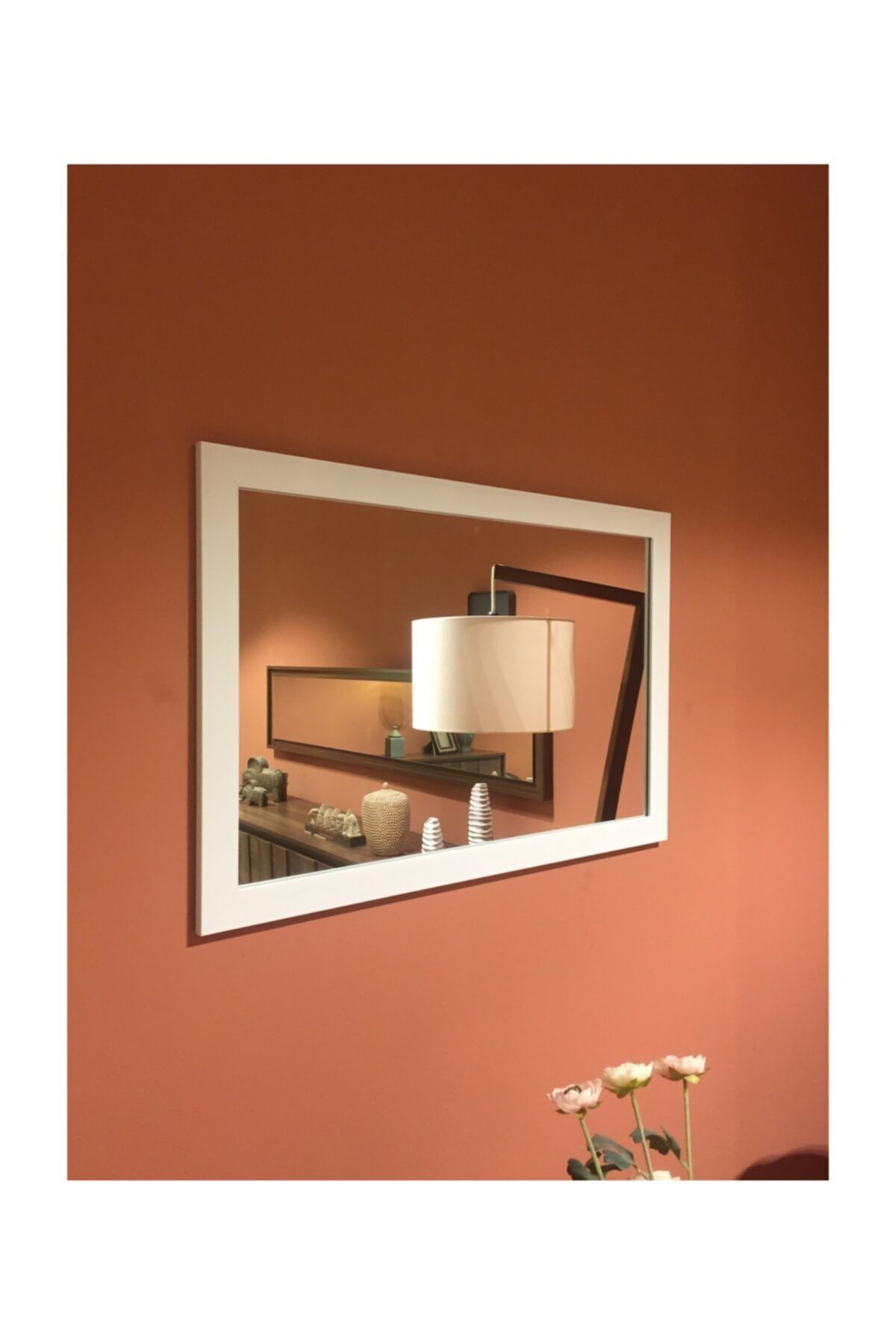 MONEayna Beyaz Çerçeveli Dekoratif Duvar Salon Ofis Boy Ayna B1235a 50x75 UX9303