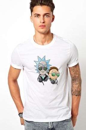 Rick And Morty Dj Baskılı Beyaz Erkek Örme Tshirt BGA0502ERKTS