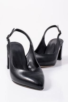 Kadın Arkası Açık Siyah Klasik Topuklu Ayakkabı 2020EST304
