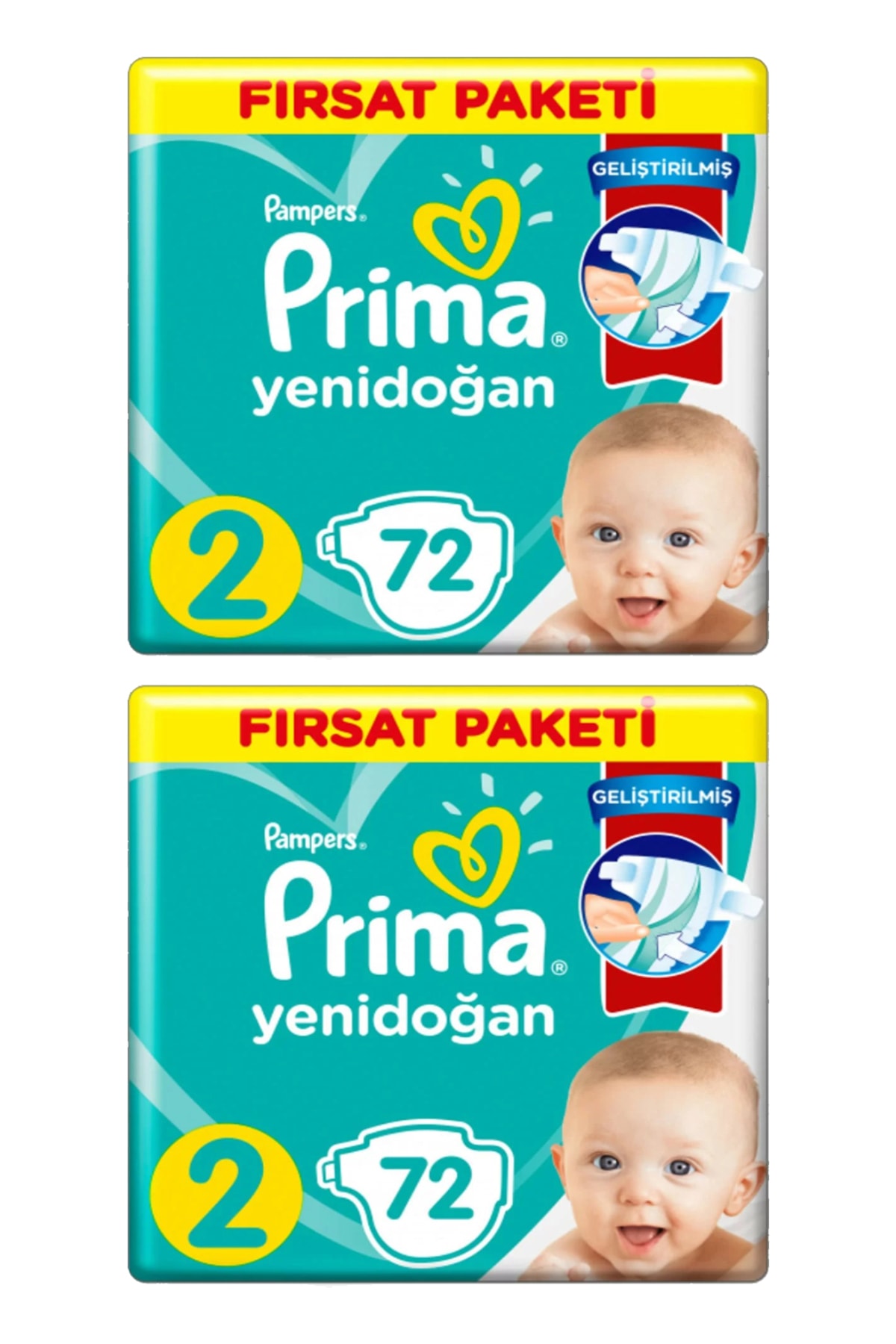 Prima Aktif Bebek Mini 2 Beden Fırsat Paketi 72x2 144 Adet Bebek Bezi