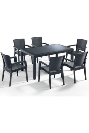 Novussi Liverno 6li 90x150 Camli Bahce Masa Takimi Kahve Rengi Trendyol