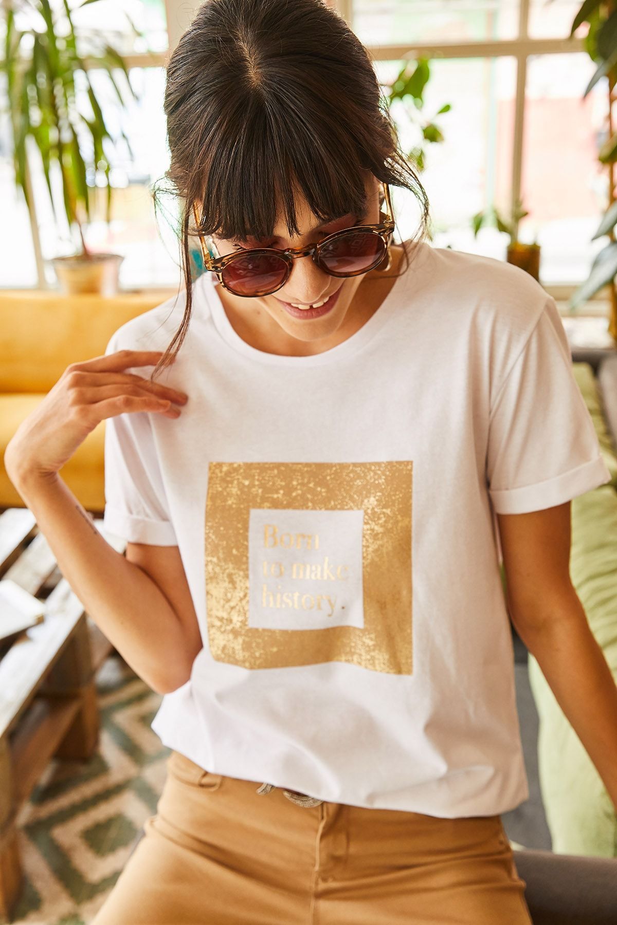 Olalook-Tricou alb cu sclipici pentru femei TSH-19000322 3
