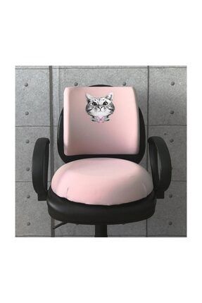 Officekup Meraklı Kedi Visco Bel Yastığı Ve Visco Ortopedik Oturma Minderi 2'li Set - Pembe 123Pembe Meraklı Kedi