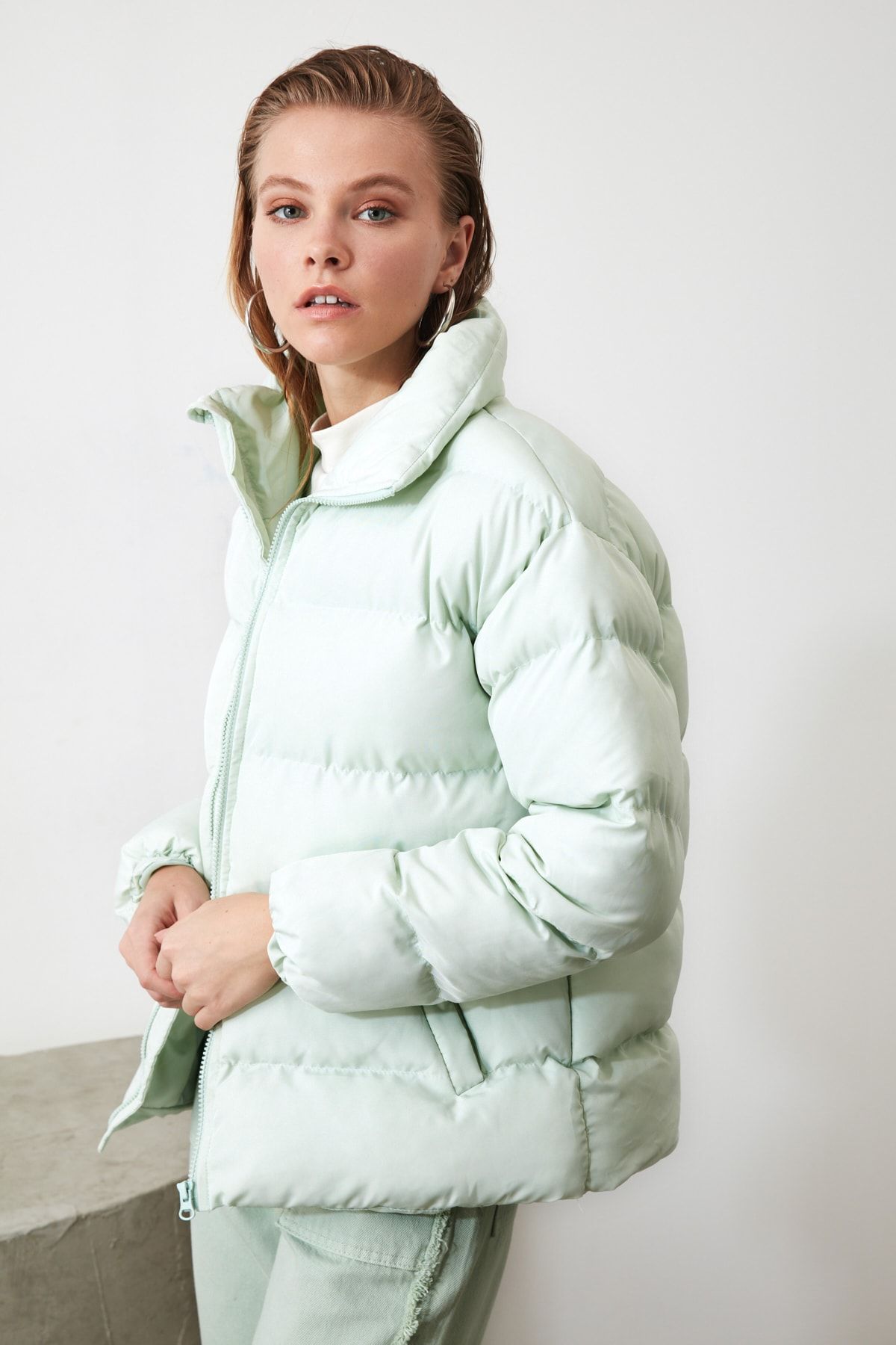 trendyolmilla mint oversize dik yaka sisme mont twoaw21mo0045 fiyati yorumlari trendyol