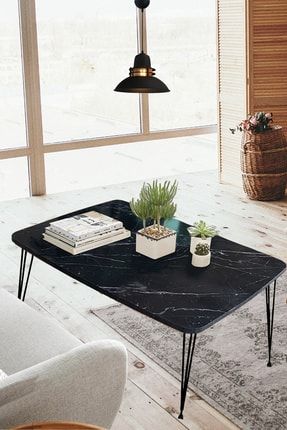 Evnalia Elit Oval Siyah Mermer Masa Orta Sehpa Metal Firkete Ayakli 50x90 Cm Trendyol