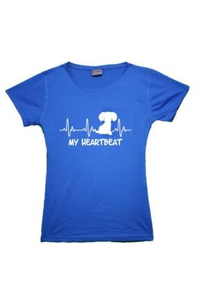 Kadın Mavi My Heartbeat Dogs Tshirt 182