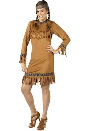 Kadın Kahverengi Kızılderili Kostümü Y1029