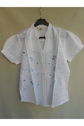 Otantik Pamuklu Beyaz Nakışlı Bluz Gömlek 557083