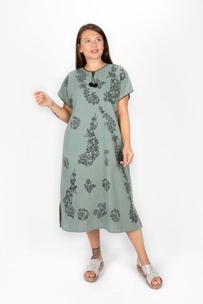 Kadın Mint Yeşili Kısa Kollu Şile Bezi Elbise Krdln-55