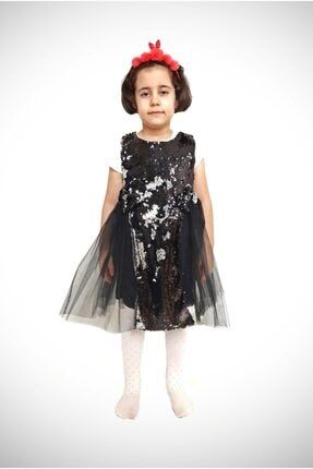 Kız Çocuk Siyah Gri Pullu Payetli Yumuşak Tüllü Abiye Kostüm GÇLTRKYM1116557226