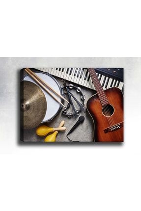 Müzik Gitar, Davul, Klavye, Tef Kanvas Tablo 105x70 cm Sb-17295 B-17295
