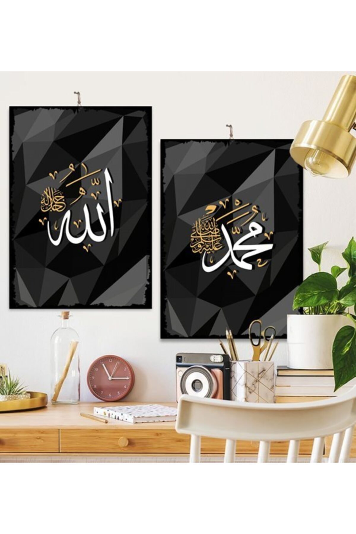 Tontilika Allah ve Hz.Muhammed Yazılı Tasarım Dekoratif 8mm Ahşap Tablo Seti 15x20