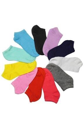 12 Çift Koton Ekonomik Karışık Renk Kadın Patik Çorap ff52d3