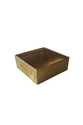 Asetat Kapaklı Karton Kutu Düz Renk 9x9x3 cm - 50 Adet Gold TE1268