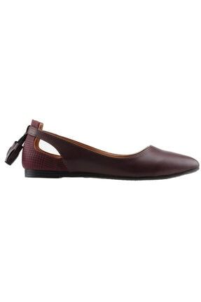Kadın Bordo Günlük Fiyonklu Sandalet Cilt Babet Ayakkabı 1920-204 A19YAYAYK0000055