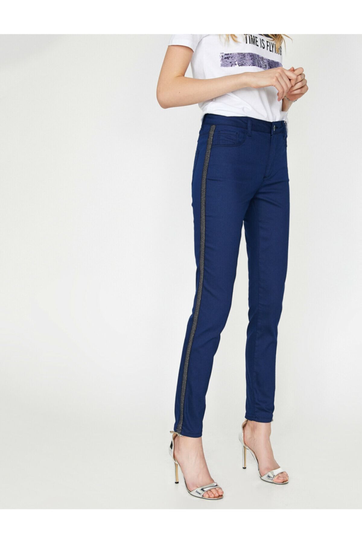Koton Women s Navy Blue Trousers 9YAK43833MW Trendyol