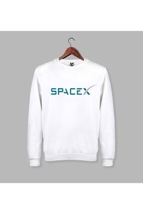 Beyaz Spacex - Space X Baskılı Uzun Kollu Sweat Sweatshirt 44112345210