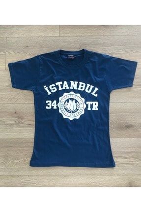 Kadın Lacivert Armalı Baskılı İstanbul T-shirt E-34-01