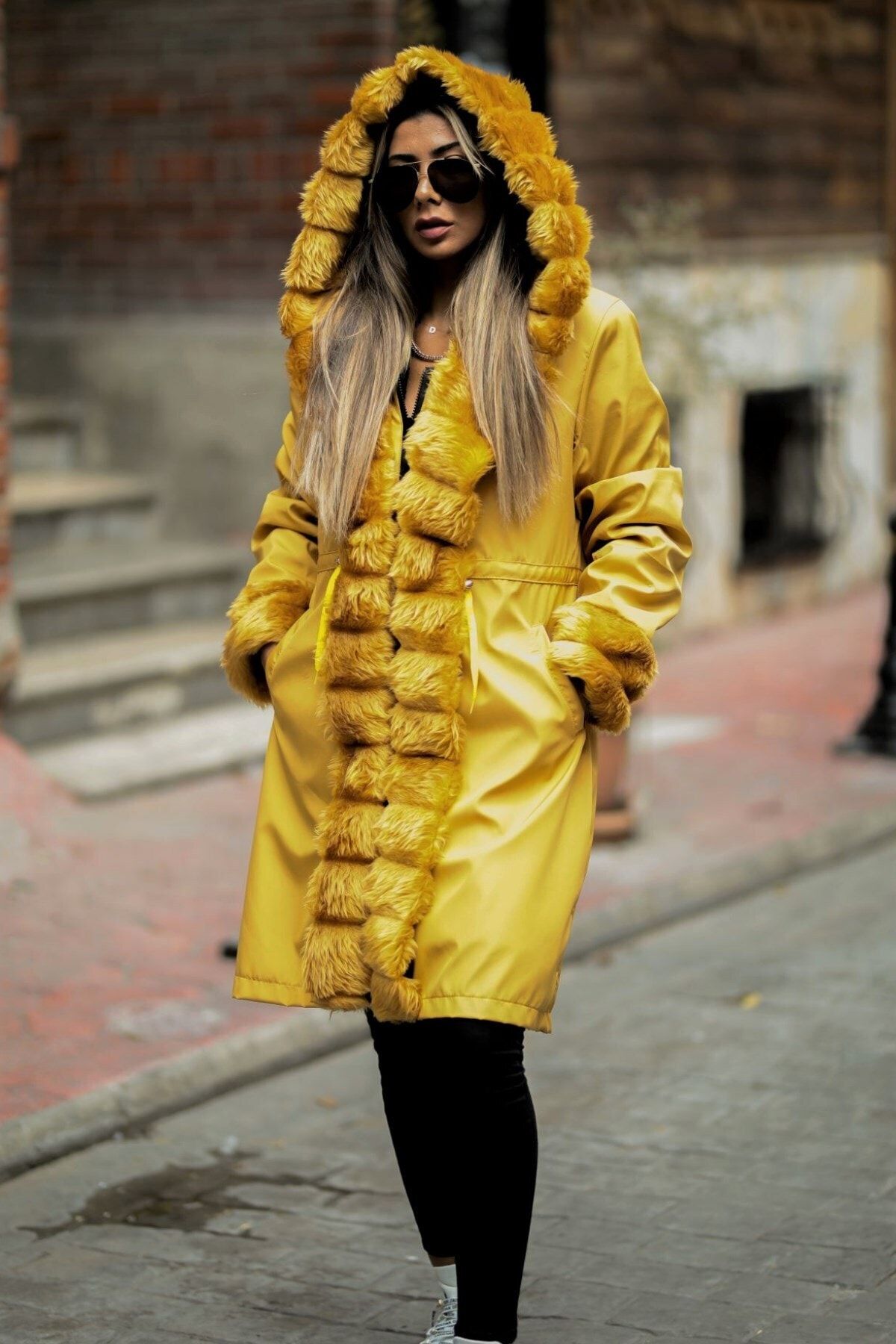 Mustard online waterproof coat