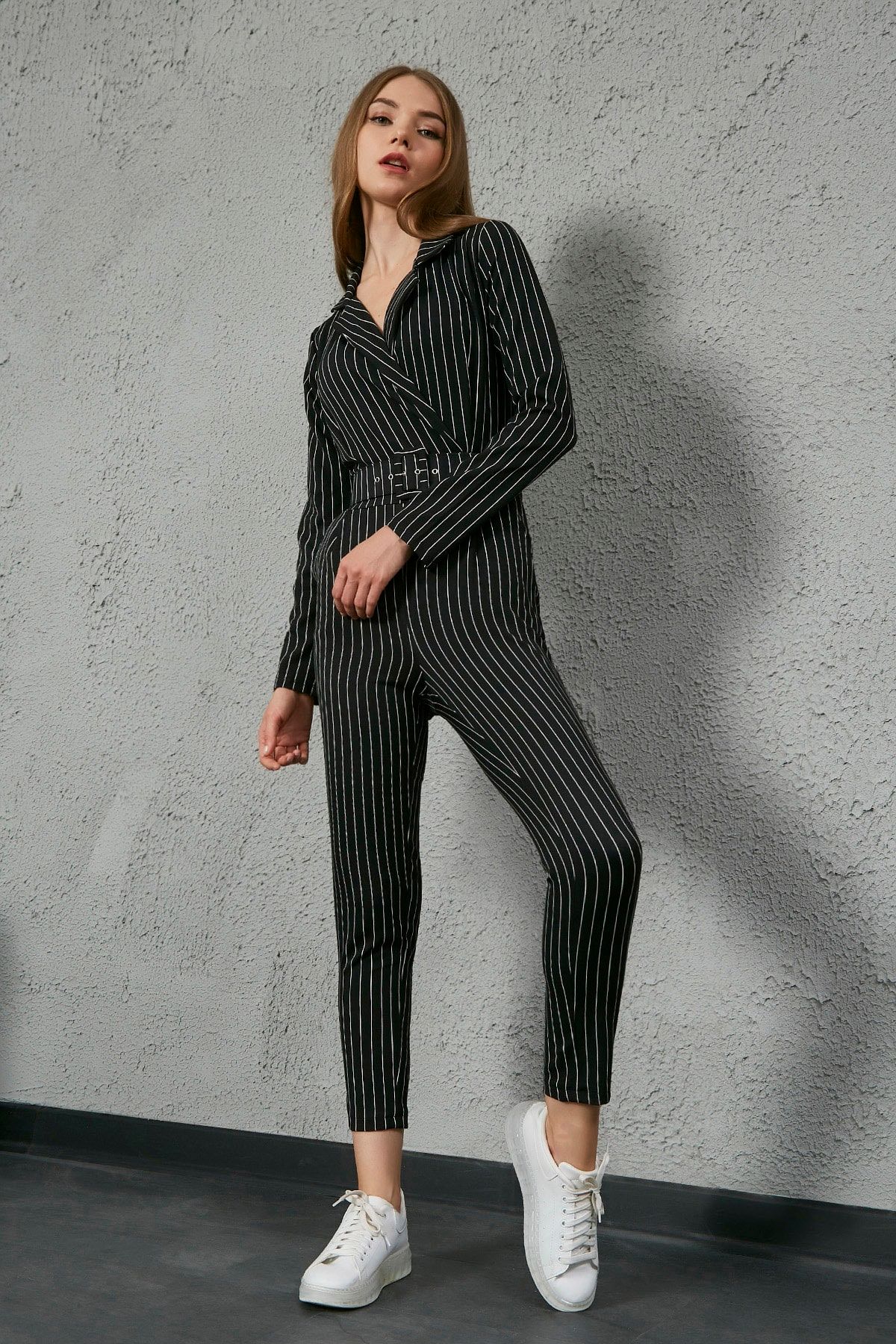 Striped fitted jumpsuit best sale