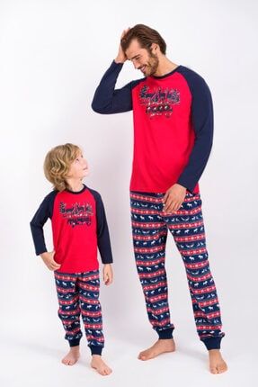Arnetta 1069 Deer Family Acik Kirmizi Erkek Pijama Takimi Trendyol