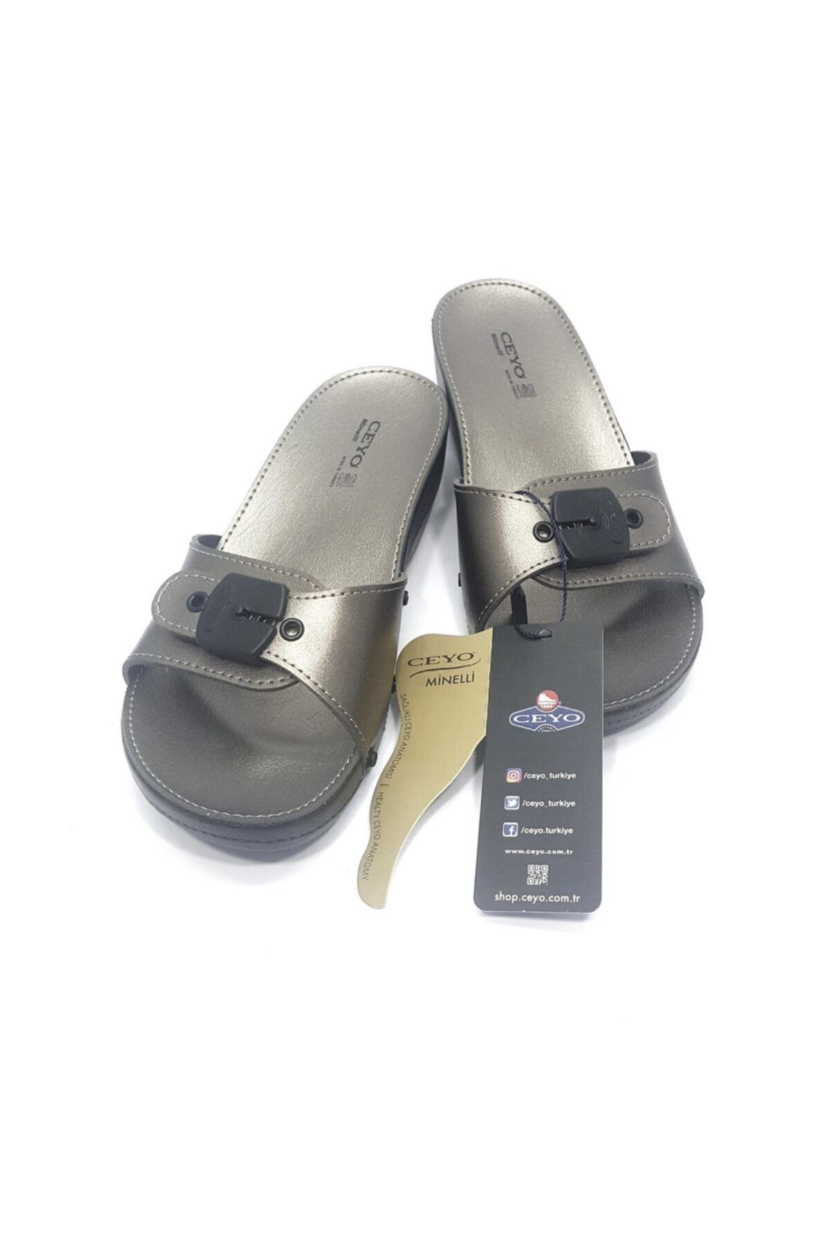 Ceyo-Minelli Heeled Anatomical Platinum Women's Slippers 4