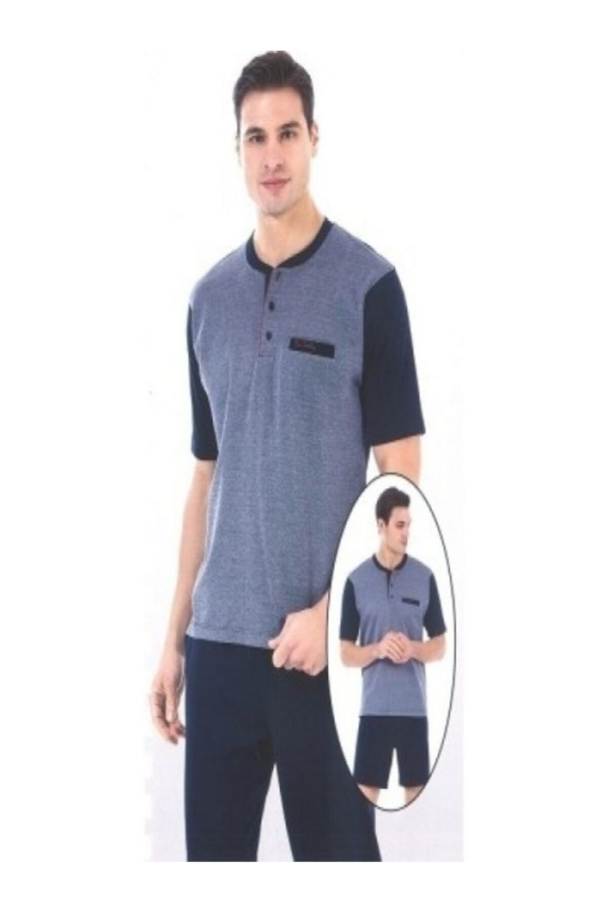 ست پیژامه آبی مردانه جعبه جهیزیه سرمه ای 3 5296 Pierre Cardin