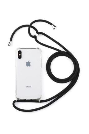 Apple Iphone 6 Plus Şeffaf Boyun Askılı Siyah Kılıf ATABYNASKLI15