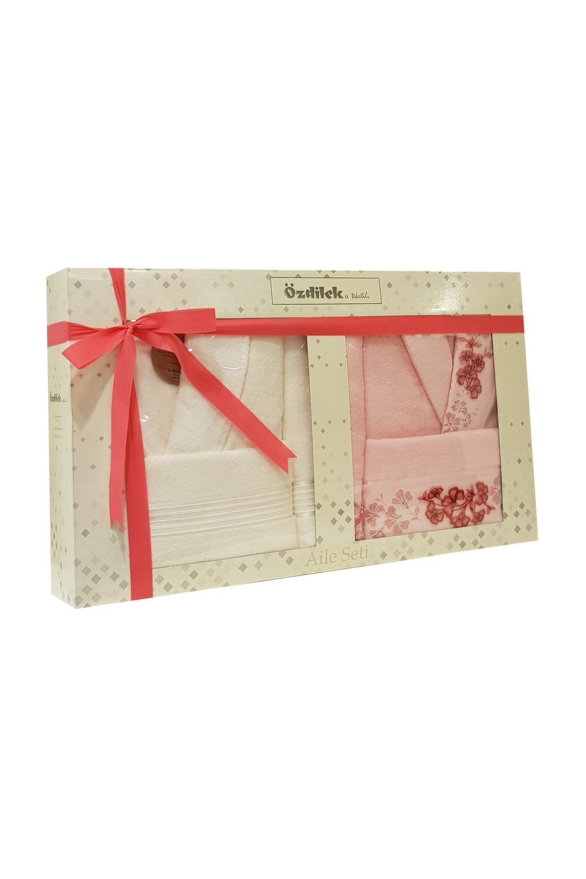 حوله تنپوش (روبدوشامبر) صورتی مردانه و زنانه میخک ASTER FAMILY BATHROBE SET PINK کرم Özdilek