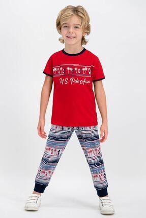 U.s. Polo Assn Lisanslı Skate Kırmızı Krem Genç Erkek Kısa Kol Pijama Takımı US600-C