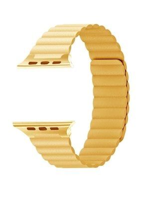 Apple Watch Deri Kordon Iwatch Uyumlu Manyetik Kayış Seri 1 | 2 | 3 | 4 | 5 - 38mm/40mm - Sarı Apple Watch Manyetik Deri Kordon - 694