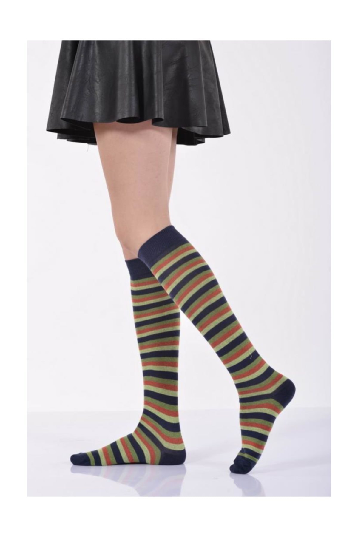 Idilfashion Women's Circle Knee-High Socks - Navy Blue -B-art013 (Single)