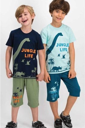 Erkek Çocuk 2'li Kapri Takım Yarım Kol Jungle Life Desenli Süprem V1 8 RPOLY16555