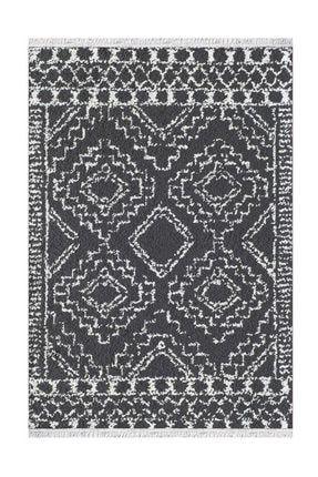 Siyah Beyaz Anadolu Şark Dekoratif Desenli Saçaklı Kilim Halı - 150x230cm ossosonilsan1