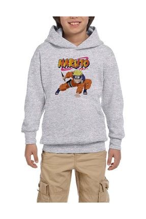 Naruto Gri Çocuk Kapşonlu Sweatshirt ZP-296