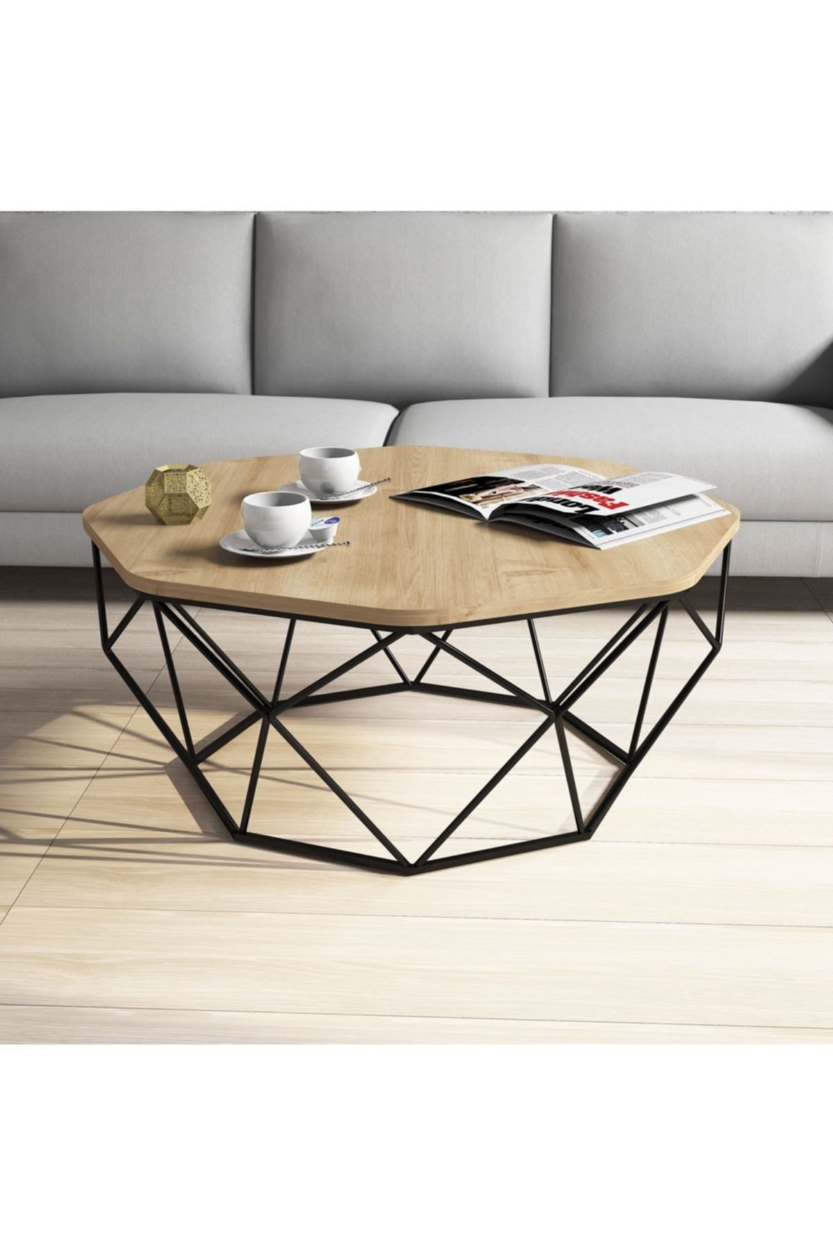 Diamond Metal Stand Coffee Table - Oak
