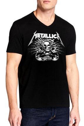 Metallica Kurukafa Siyah V Yaka Kısa Kollu Erkek T-shirt 1M1VM090AS