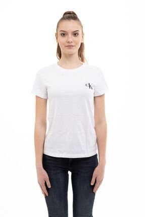 Kadın Beyaz Bisiklet Yaka T-shirt 727142