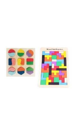 2'li Set Tangram Puzzel Zeka Oyunu Ve Ahşap Blok Tetris Zeka Oyunu tangtet2